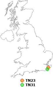 map showing distance between TN23 and TN31