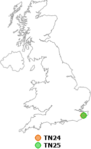 map showing distance between TN24 and TN25
