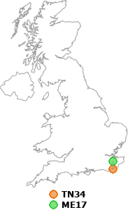 map showing distance between TN34 and ME17