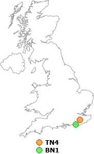 map showing distance between TN4 and BN1
