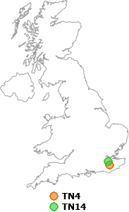 map showing distance between TN4 and TN14