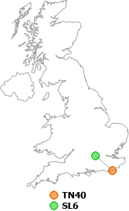 map showing distance between TN40 and SL6