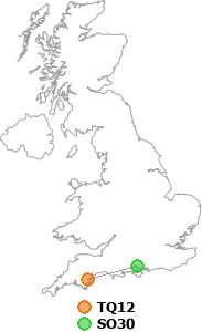 map showing distance between TQ12 and SO30