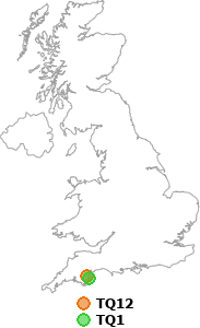 map showing distance between TQ12 and TQ1