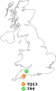 map showing distance between TQ13 and TA4