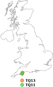 map showing distance between TQ13 and TQ11