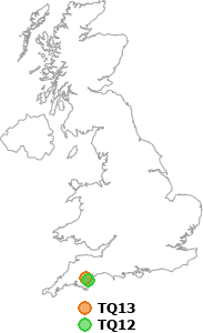 map showing distance between TQ13 and TQ12