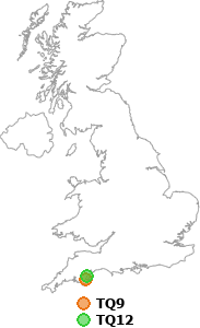 map showing distance between TQ9 and TQ12