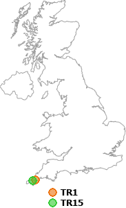 map showing distance between TR1 and TR15