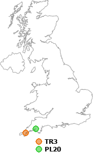map showing distance between TR3 and PL20
