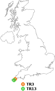 map showing distance between TR3 and TR13