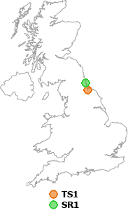 map showing distance between TS1 and SR1