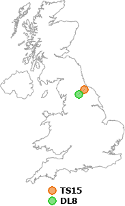 map showing distance between TS15 and DL8