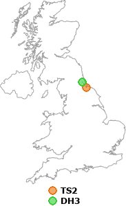 map showing distance between TS2 and DH3