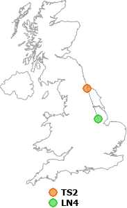 map showing distance between TS2 and LN4