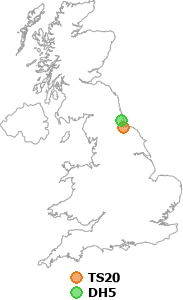 map showing distance between TS20 and DH5