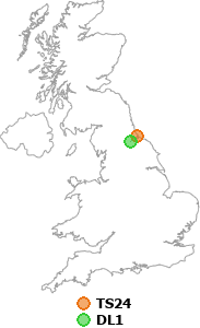 map showing distance between TS24 and DL1
