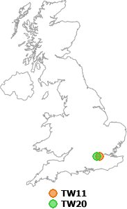 map showing distance between TW11 and TW20