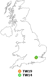 map showing distance between TW19 and TW14