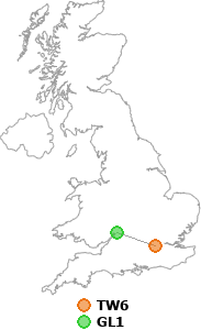 map showing distance between TW6 and GL1