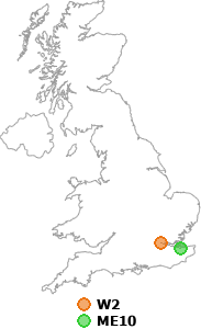map showing distance between W2 and ME10