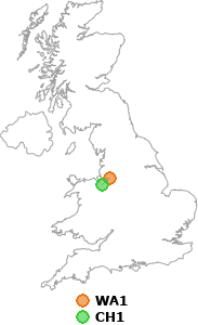 map showing distance between WA1 and CH1