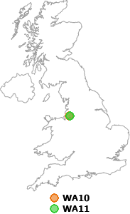 map showing distance between WA10 and WA11