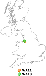 map showing distance between WA11 and WA10