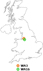 map showing distance between WA3 and WA16