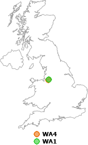 map showing distance between WA4 and WA1