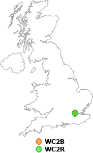 map showing distance between WC2B and WC2R