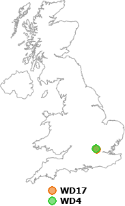 map showing distance between WD17 and WD4