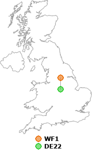 map showing distance between WF1 and DE22