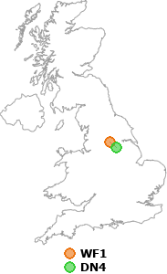 map showing distance between WF1 and DN4