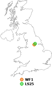 map showing distance between WF1 and LS25