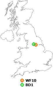 map showing distance between WF10 and BD1