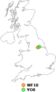 map showing distance between WF10 and YO8