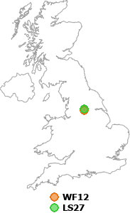map showing distance between WF12 and LS27