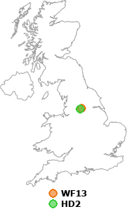 map showing distance between WF13 and HD2