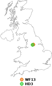 map showing distance between WF13 and HD3