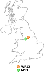 map showing distance between WF13 and M13