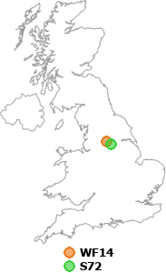 map showing distance between WF14 and S72