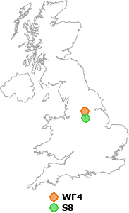 map showing distance between WF4 and S8