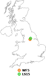 map showing distance between WF5 and LS15