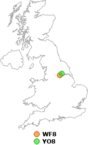 map showing distance between WF8 and YO8