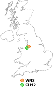 map showing distance between WN3 and CH42