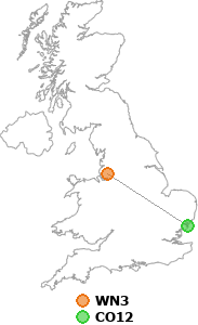 map showing distance between WN3 and CO12