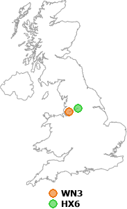 map showing distance between WN3 and HX6