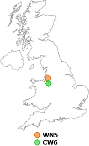 map showing distance between WN5 and CW6