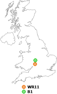 map showing distance between WR11 and B1